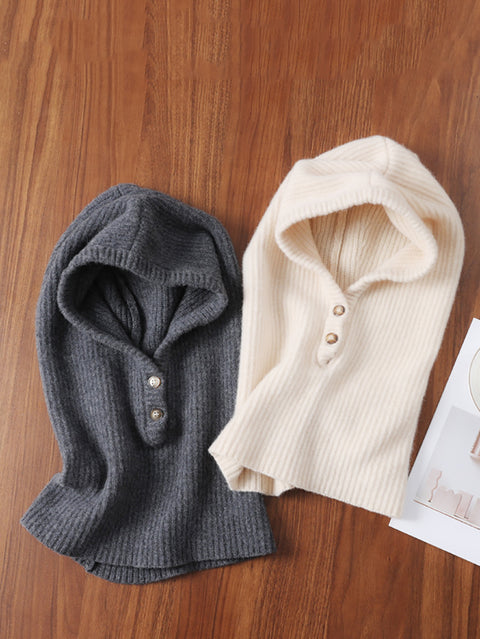 Women Winter Wool Knit Warm Soft Hooded Scarf