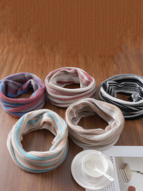 Women Winter Wool Colorblock Knit Neck Scarf