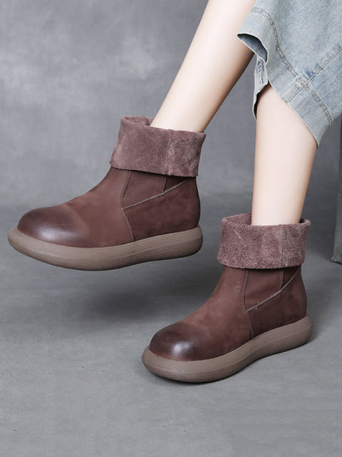 Women Vintage Soft Leather Spliced Foldable Flat Boots