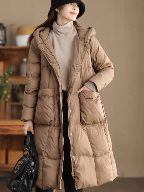 Women Winter Casual Hooded Long Down Coat