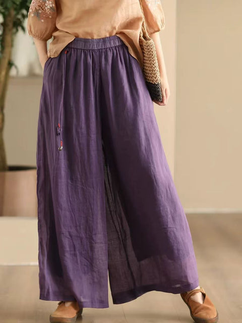 Women Summer Dual-layer Wide-leg Ramie Pants