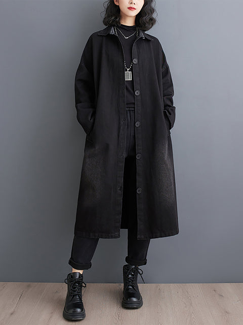 Women Winter Casual Denim Solid Long Shirt Coat