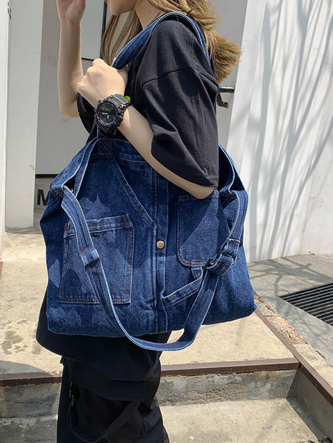 Women Vintage Solid Denim Shoulder Bag Crossbody Bag