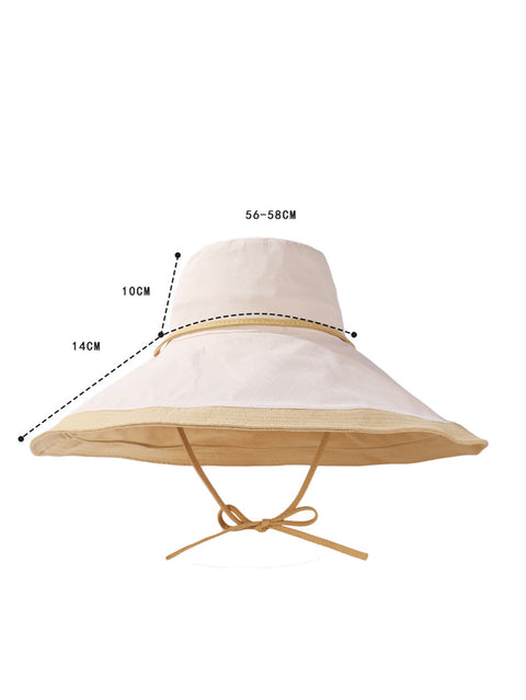 Women Summer Colorblock Sunproof Large Brim Hat