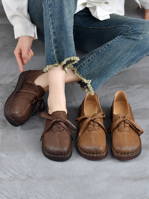 Women Vintage Spring Genuine Leather Flat Shoes