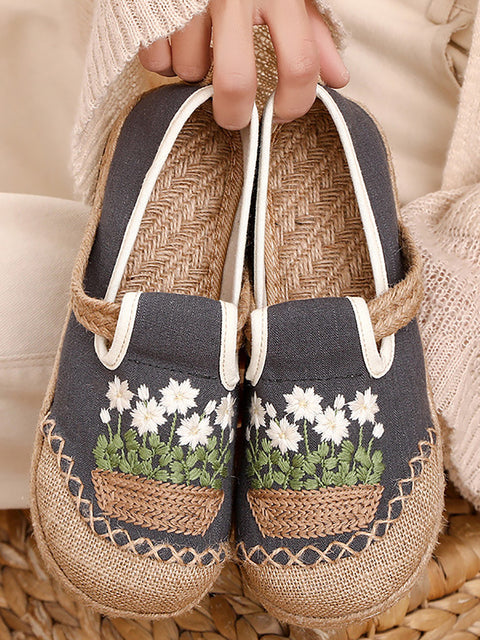 Ethnic Flower Embroidery Linen Cotton Shoes