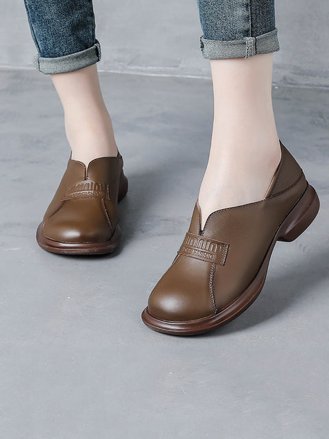 Women Vintage Genuine Leather Mid-Heel Shoes