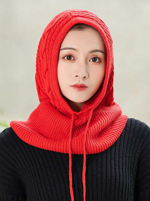 Women Winter Solid Knit Warm Wool Scarf Hat