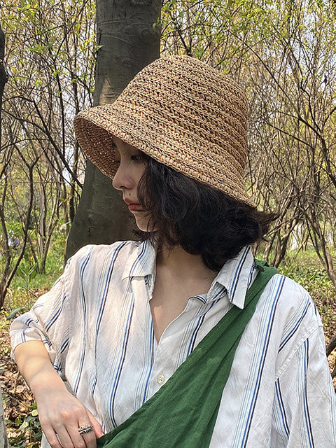 Women Summer Straw Weave Solid Travel Sunproof Hat