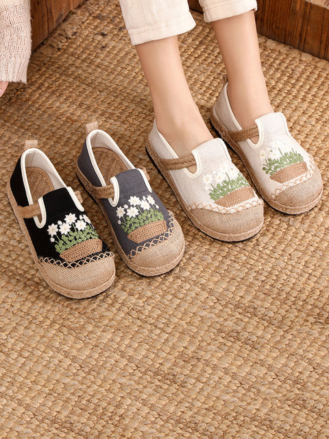 Ethnic Flower Embroidery Linen Cotton Shoes