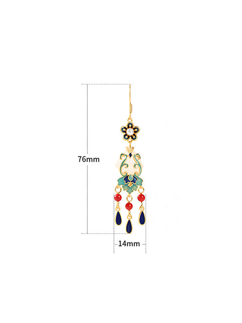 Women Ethnic Jade Enamel Alloy Tassel Earrings