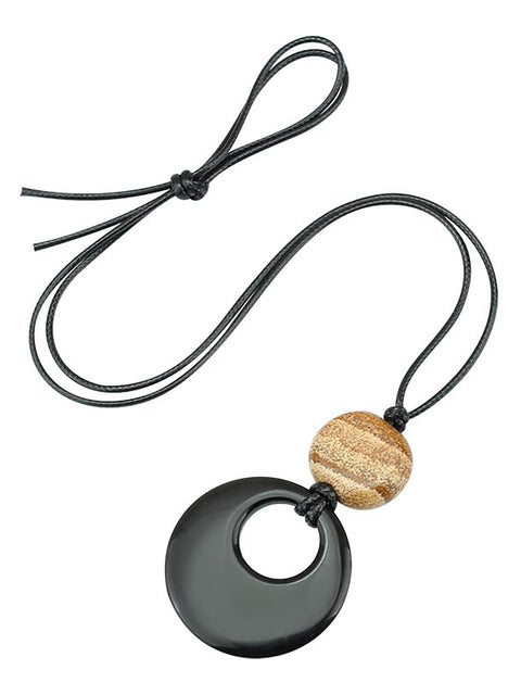 Glaze Stone Round Obsidian Pendant Necklace