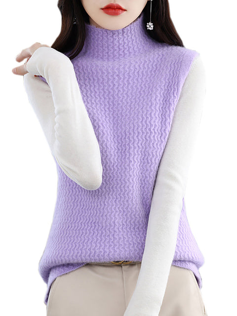 Women Casual Wool Half Turtleneck Soft Spiral Knit Vest