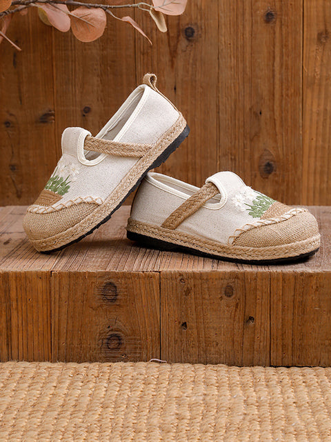 Ethnic Flower Embroidery Linen Cotton Shoes