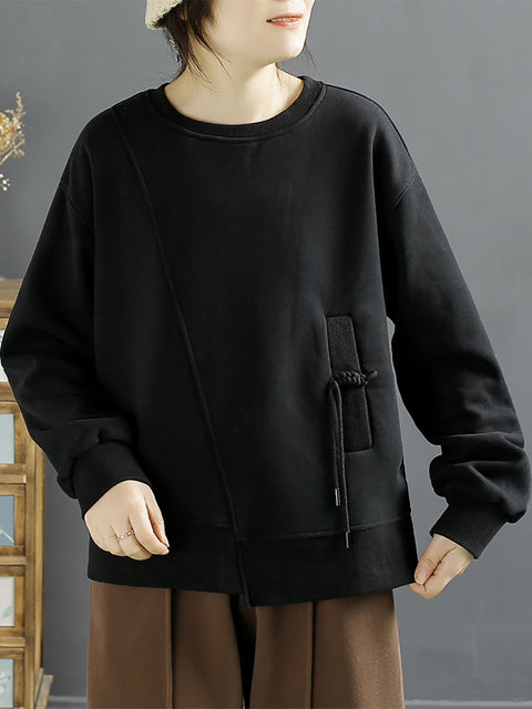 Women Winter Cotton Irregular Spliced Fleece-lined Sweatshirt