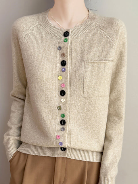 Women Spring Casual Colorful Botton Knit Sweater