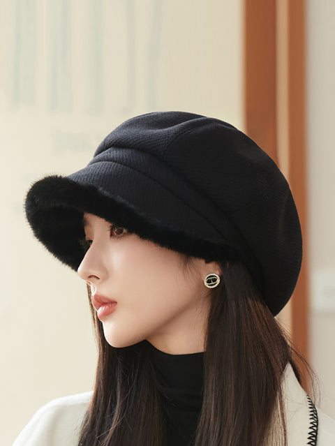 Winter Casual Pure Color Plush Spliced Hat