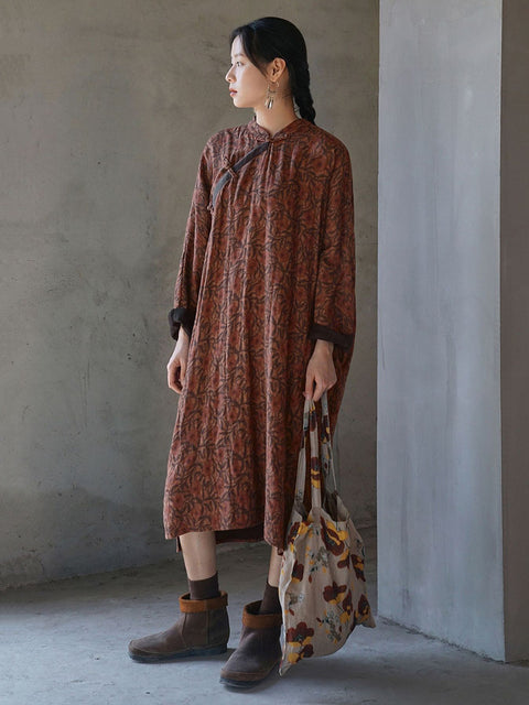 Women Vintage Floral Spring Long Robe Dress