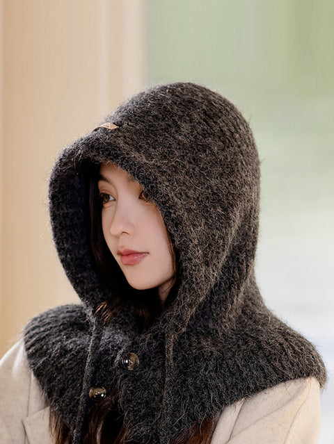 Women Winter Pure Color Scarf Hat