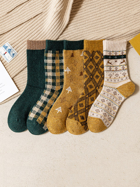 5 Pairs Women Winter Wool Jacquard Socks