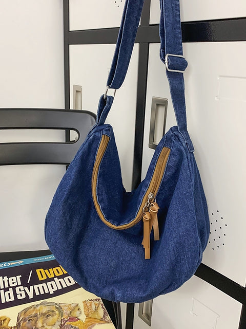 תיק Crossbody קז'ואל ג'ינס מוצק בעל קיבולת גדולה