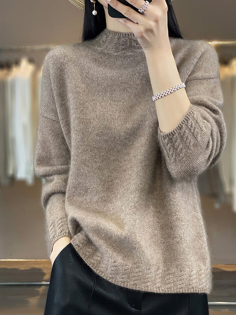 Women Autumn Half-Turtleneck Knit 100%Wool Sweater