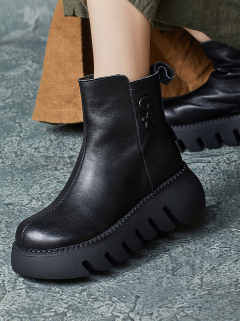 Women Retro Genuine Leather Platform Boots