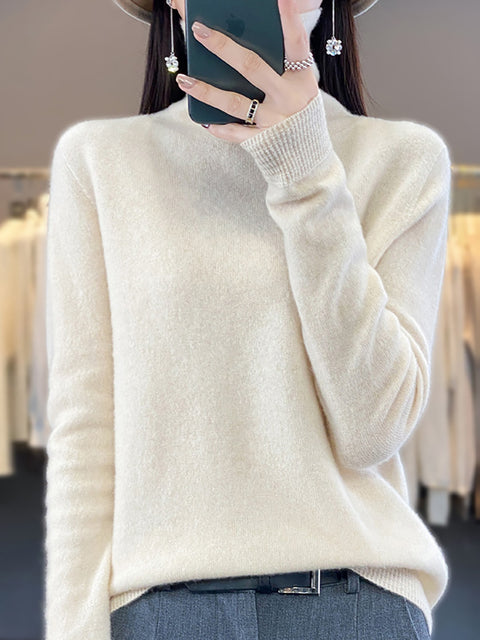 Women Autumn Turtleneck 100%Wool Soft Solid Sweater