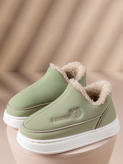 Couple Solid Fleece-lined Indoor Platform Shoes