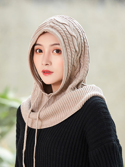 Women Winter Solid Knit Warm Wool Scarf Hat