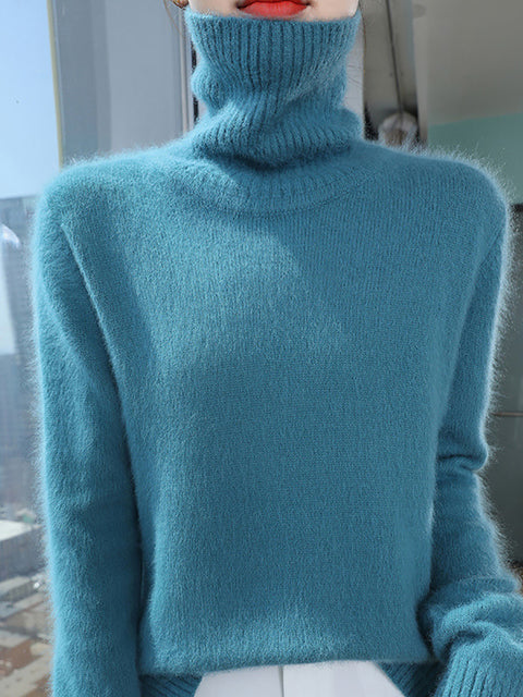 Women Autumn Turtleneck Soft Wool Solid Sweater