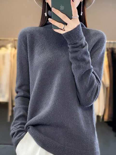 Women Autumn Turtleneck 100%Wool Soft Solid Sweater