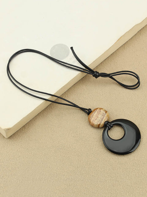 Glaze Stone Round Obsidian Pendant Necklace