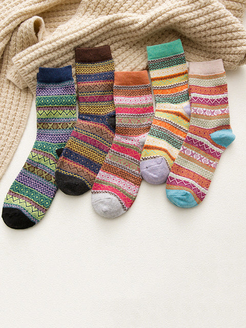 5 Pairs Women Retro Knitted Socks