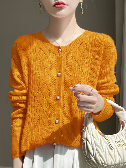 Women Autumn Wool O-Neck Cardigan Knit Sweater