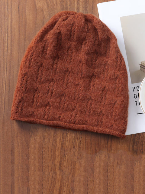 Women Winter Solid Knit Hemming Wool Hat