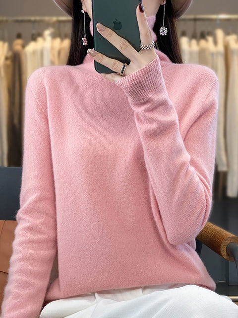 Women Autumn Turtleneck 100%Wool Soft Solid Sweater