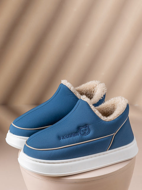 Couple Solid Fleece-lined Indoor Platform Shoes