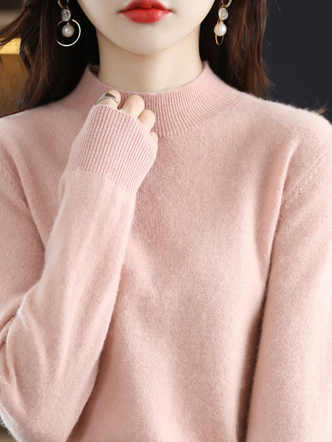 Women Autumn Half-Turtleneck 100%Wool Soft Sweater