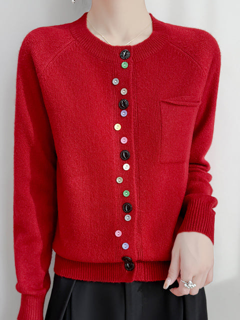 Women Spring Casual Colorful Botton Knit Sweater