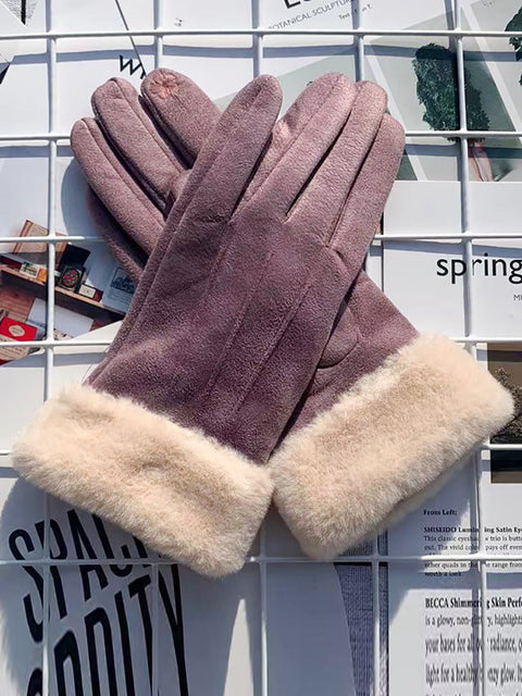 Women Winter Warm Suede Plush Windproof Gloves