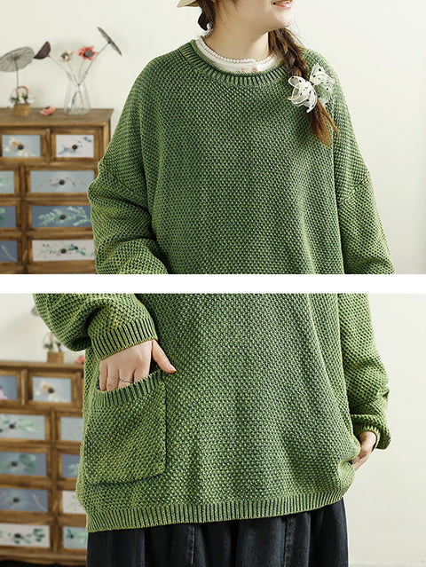 Women Casual Autumn O-Neck Solid Knit Sweater