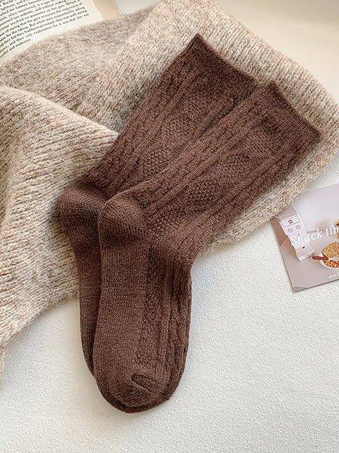 6 Pairs Women Winter Solid Wool Socks