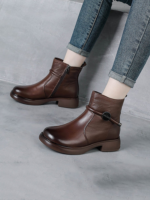 Women Casual Genuine Leather Low Heel Martin Boots