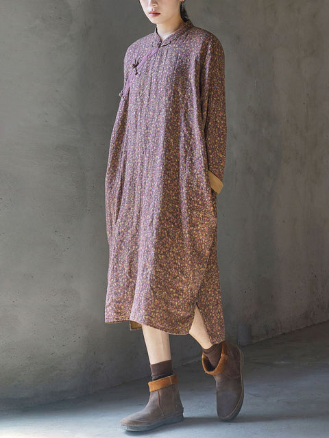 Women Vintage Floral Spring Long Robe Dress