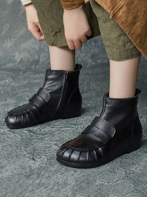 Women Vintage Winter Genuine Leather Spliced Ankle Boots