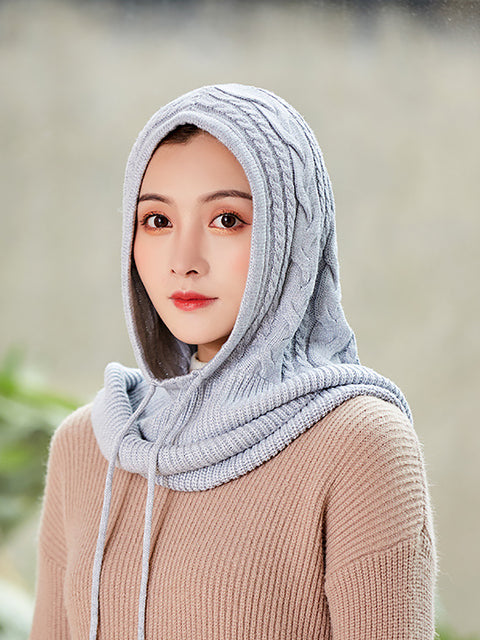 Women Winter Solid Knit Warm Wool Scarf Hat