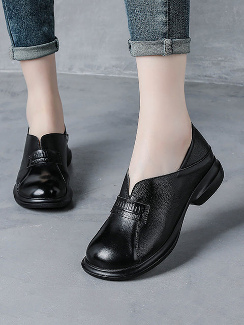 Women Vintage Genuine Leather Mid-Heel Shoes