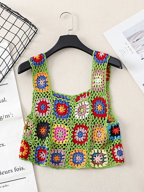 Women Artsy Summer Flower Handmade Knitted Vest