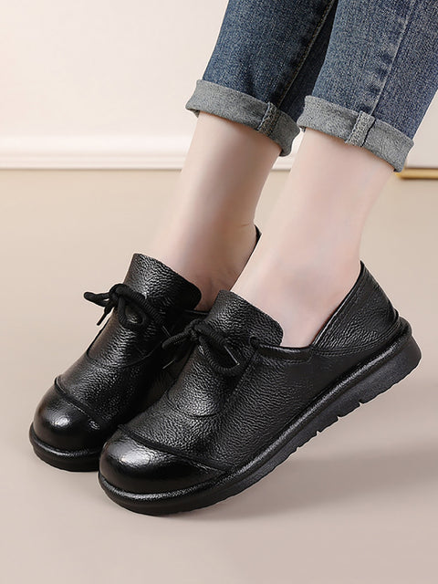 Women Vintage Leather Drawstring Flat Shoes